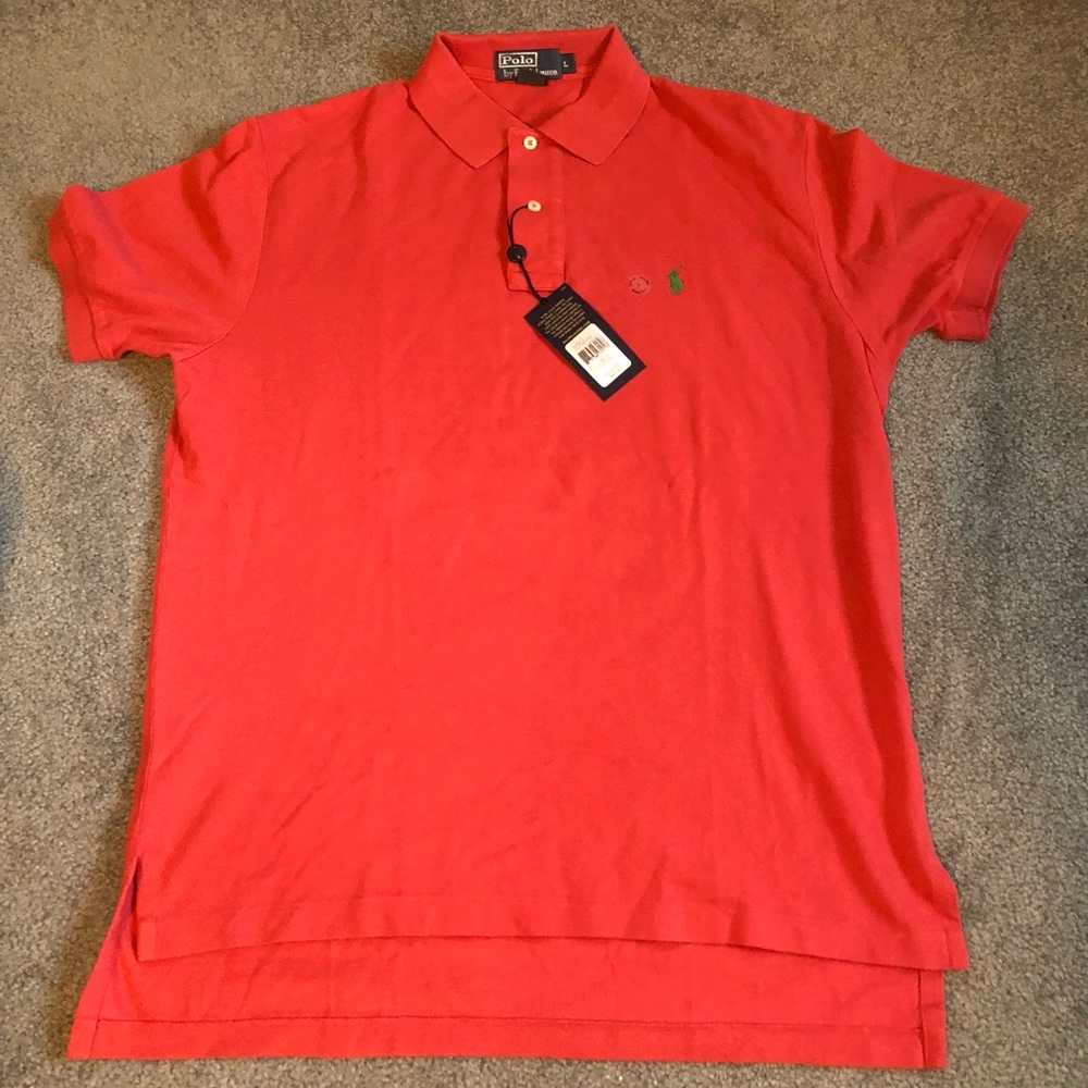 NWT Ralph Lauren Polo Men’s Bright Red Short-Sleeve Polo with Green Pony-Large